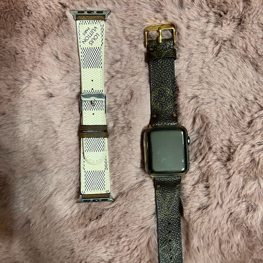 Apple Watch 3 38mm & two authentic repurposed LV watch bands